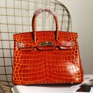 Hermes Birkin Bag Alligator Leather Gold Hardware In Orange