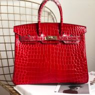 Hermes Birkin Bag Alligator Leather Gold Hardware In Red