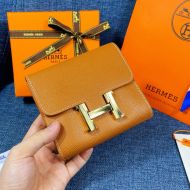 Hermes Constance Compact Wallet Epsom Leather Gold Hardware In Brown