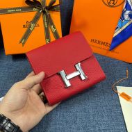 Hermes Constance Compact Wallet Togo Leather Palladium Hardware In Red