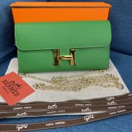 Hermes Constance Wallet with Chain Togo Leather Gold Hardware In Green