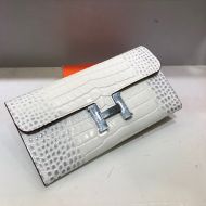 Hermes Constance Wallet Alligator Leather Palladium Hardware In White