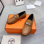 Hermes Destin Loafers Women Goatskin with Kelly Buckle In Brown