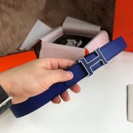 Hermes H Enamel Buckle 32MM Reversible Belt Epsom Leather In Blue