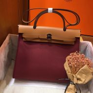 Hermes Herbag Bag Canvas Palladium Hardware In Burgundy