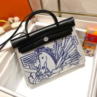 Hermes Herbag Bag Pegasus Canvas Palladium Hardware In Black/Blue