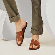 Hermes Izmir Slides Men Calfskin In Brown