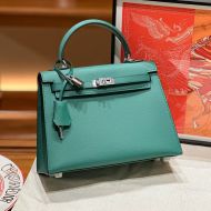 Hermes Kelly Bag Epsom Leather Palladium Hardware In Green