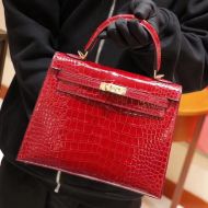 Hermes Kelly Bag Alligator Leather Gold Hardware In Red