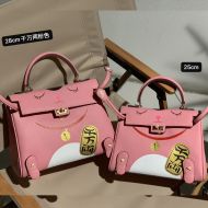 Hermes Kelly Bag with Lucky Cat Print Togo Leather Gold Hardware In Pink