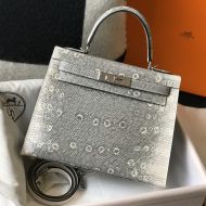 Hermes Kelly Bag Lizard Leather Palladium Hardware In White/Grey