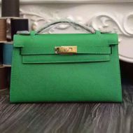 Hermes Kelly Mini Pochette Bag Epsom Leather Gold Hardware In Green