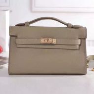 Hermes Kelly Mini Pochette Bag Epsom Leather Gold Hardware In Grey