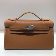 Hermes Kelly Mini Pochette Bag Epsom Leather Palladium Hardware In Brown