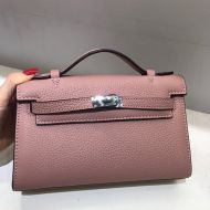 Hermes Kelly Mini Pochette Bag Epsom Leather Palladium Hardware In Pink