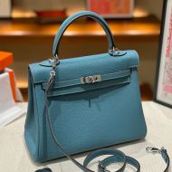 Hermes Kelly Bag Togo Leather Palladium Hardware In Blue