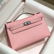 Hermes Kelly Pochette Swift Leather Palladium Hardware In Pink