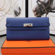 Hermes Kelly Wallet Epsom Leather Palladium Hardware In Blue