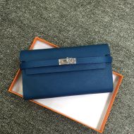 Hermes Kelly Wallet Epsom Leather Palladium Hardware In Peacock Blue