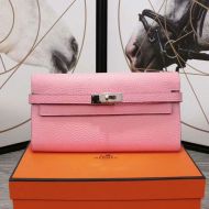 Hermes Kelly Wallet Epsom Leather Palladium Hardware In Pink