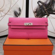 Hermes Kelly Wallet Epsom Leather Palladium Hardware In Rose