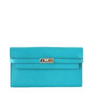 Hermes Kelly Wallet Epsom Leather Palladium Hardware In Teal