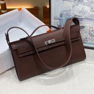 Hermes Kelly Cut Clutch Epsom Leather Palladium Hardware In Coffee