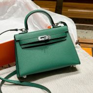 Hermes Mini Kelly II Bag Epsom Leather Palladium Hardware In Green