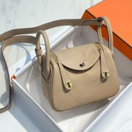 Hermes Mini Lindy Bag Togo Leather Gold Hardware In Grey