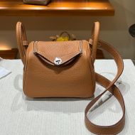 Hermes Mini Lindy Bag Togo Leather Palladium Hardware In Brown