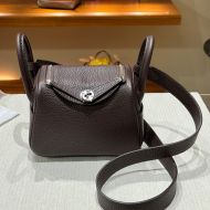 Hermes Mini Lindy Bag Togo Leather Palladium Hardware In Coffee