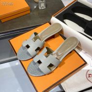 Hermes Oasis Slides Women Alligator Leather In Grey