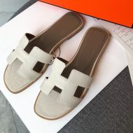 Hermes Oran Slides Women Grain Calfskin In Beige