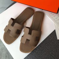 Hermes Oran Slides Women Grain Calfskin In Coffee