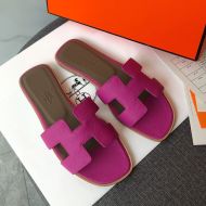 Hermes Oran Slides Women Grain Calfskin In Purple