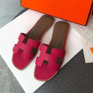 Hermes Oran Slides Women Grain Calfskin In Rose