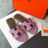 Hermes Oran Slides Women Grain Calfskin In Violet