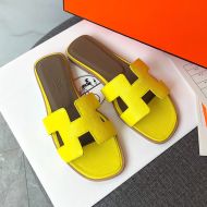 Hermes Oran Slides Women Grain Calfskin In Yellow