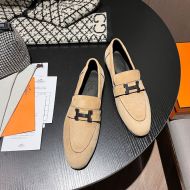 Hermes Paris Loafers Women Suede with H Buckle In Khaki