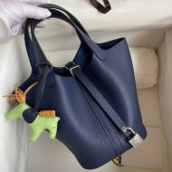 Hermes Picotin Lock Bag Clemence Leather Gold/Palladium Hardware In Navy Blue