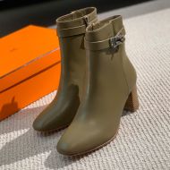 Hermes Saint Germain Ankle Boots Women Genuine Leather In Olive