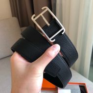 Hermes Society Buckle 32MM Reversible Belt Togo Leather In Black