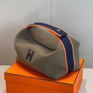 Hermes Trousse Bride-A-Brac Case Canvas Palladium Hardware In Khaki/Navy Blue