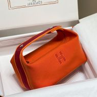 Hermes Trousse Bride-A-Brac Case Canvas Palladium Hardware In Orange