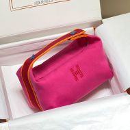 Hermes Trousse Bride-A-Brac Case Canvas Palladium Hardware In Rose