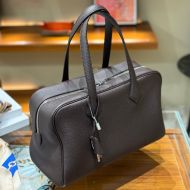 Hermes Victoria Travel Bag Clemence Leather Palladium Hardware In Coffee