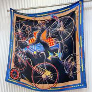 Hermes Voitures En Equilibre Scarf 90 In Blue