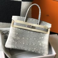 Hermes Birkin Bag Lizard Leather Palladium Hardware In White/Grey