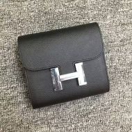 Hermes Constance Compact Wallet Epsom Leather Palladium Hardware In Black