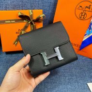 Hermes Constance Compact Wallet Togo Leather Palladium Hardware In Black